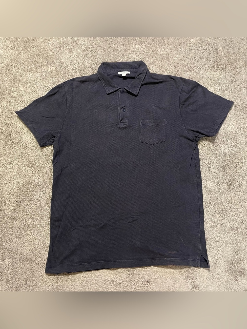 Sunspel Polo Shirt Men’s L Navy Blue Cotton Pique Pocket Preppy Luxury